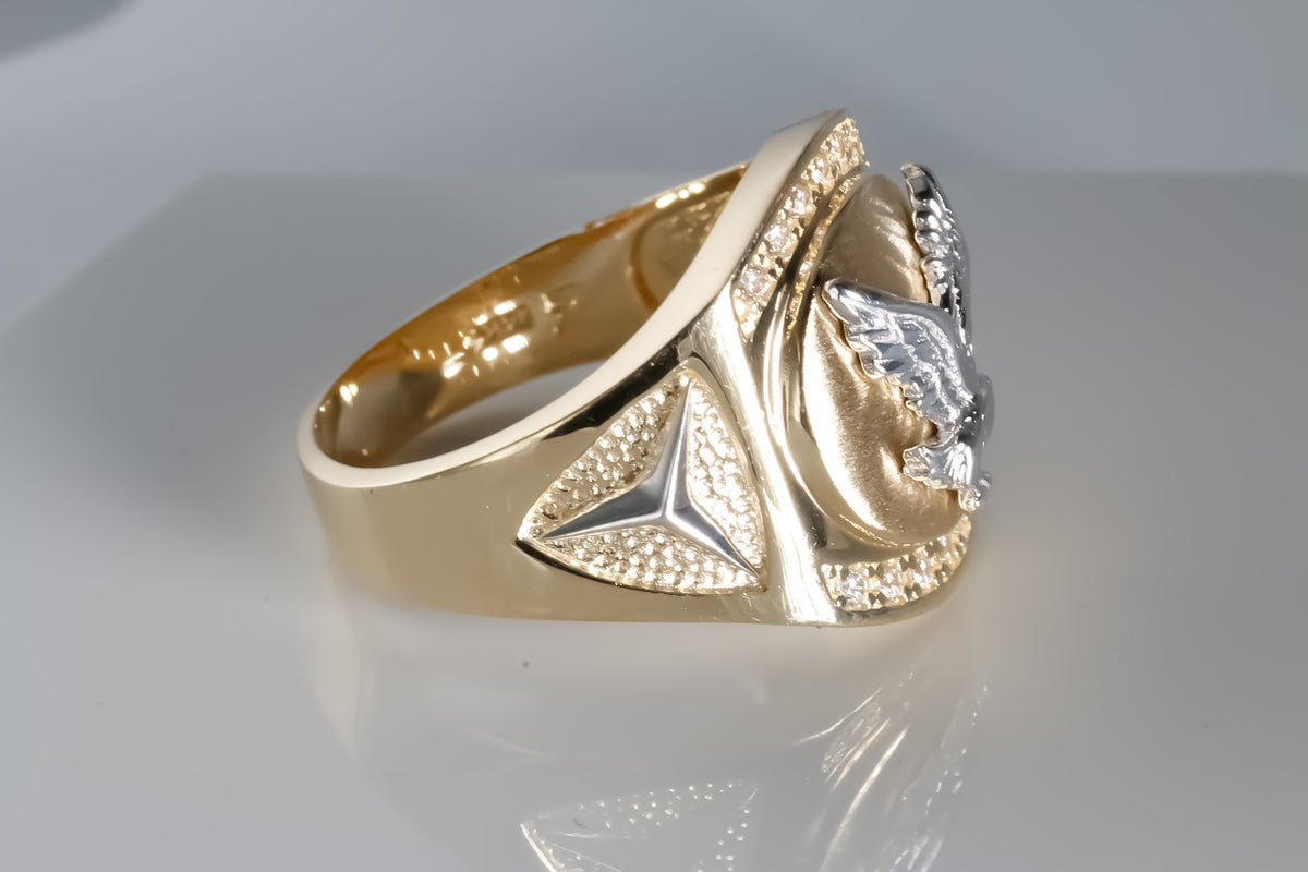 Eagle Ring cz, 14K Solid two-tone Gold