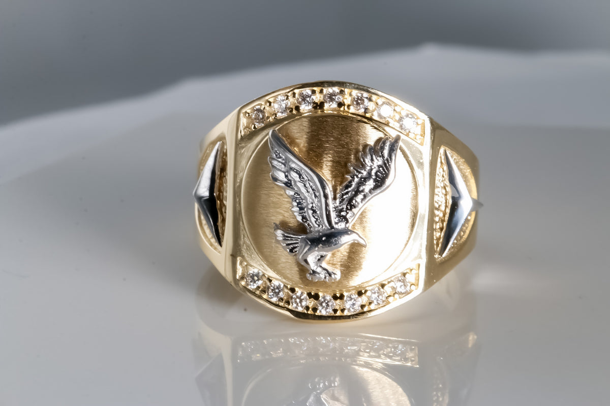 Eagle Ring cz, 14K Solid two-tone Gold