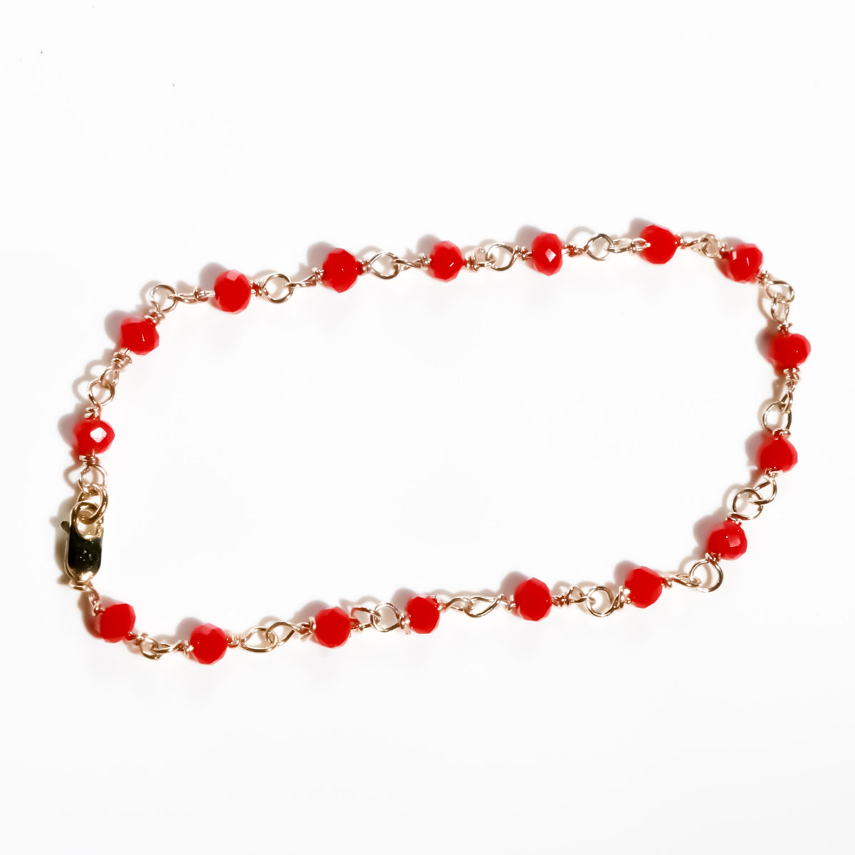 Red Stone Bracelet 14K Solid Yellow Gold