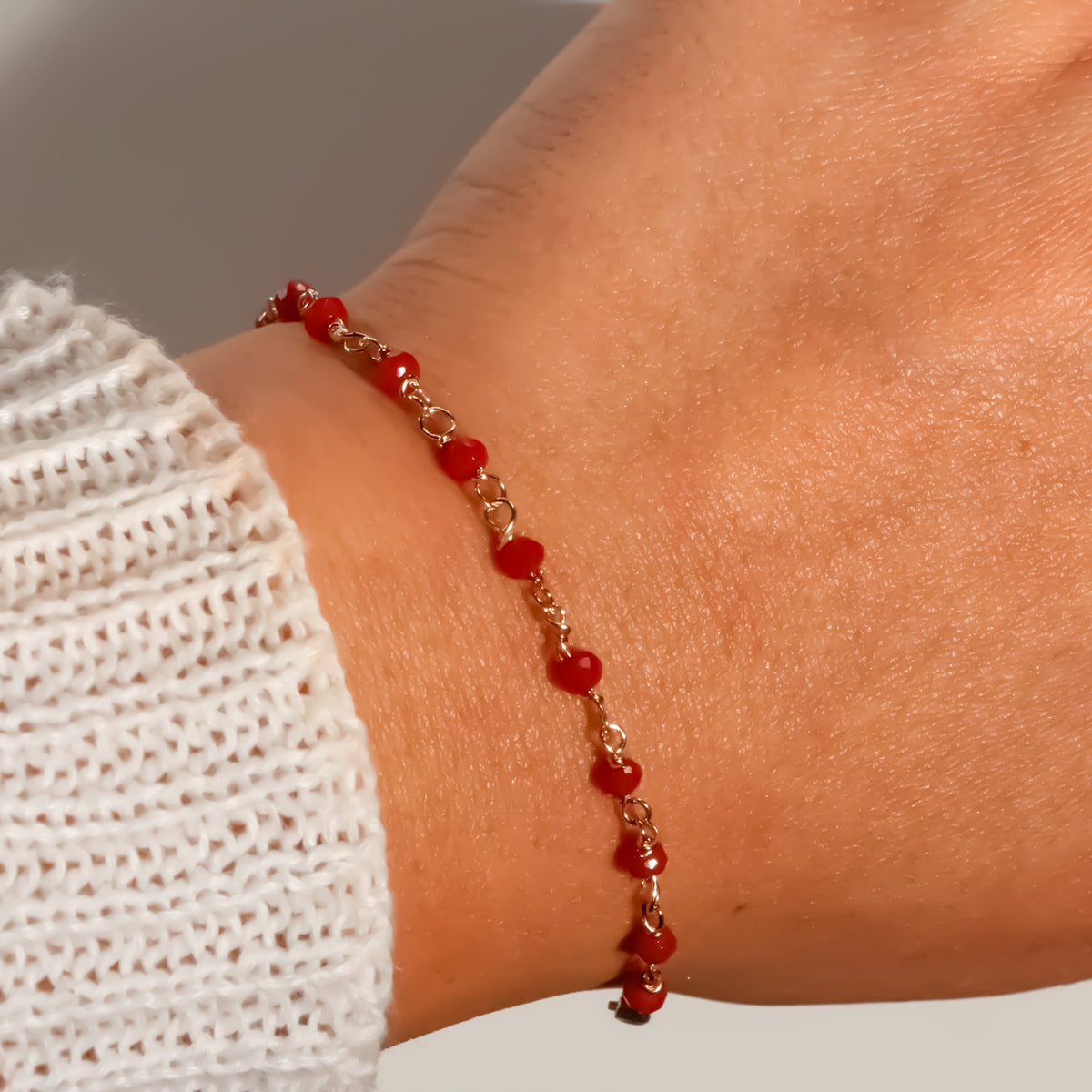 Red Stone 14K Solid Yellow Gold Bracelet