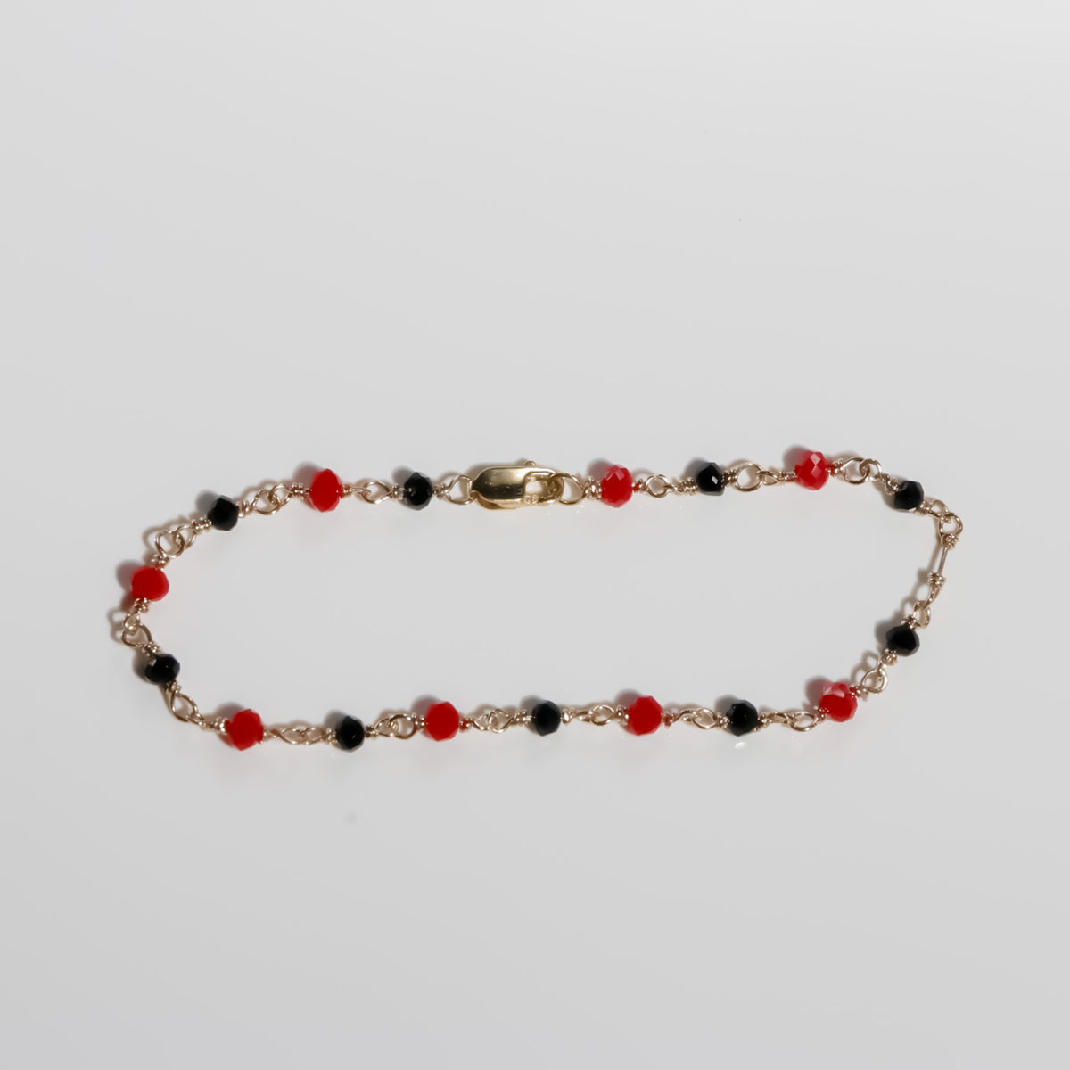 Red and Black Stone Bracelet, 14K Solid Yellow Gold