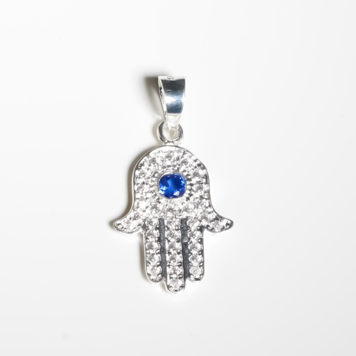 Hamsa Hand Pendant cz, 925 Sterling Silver