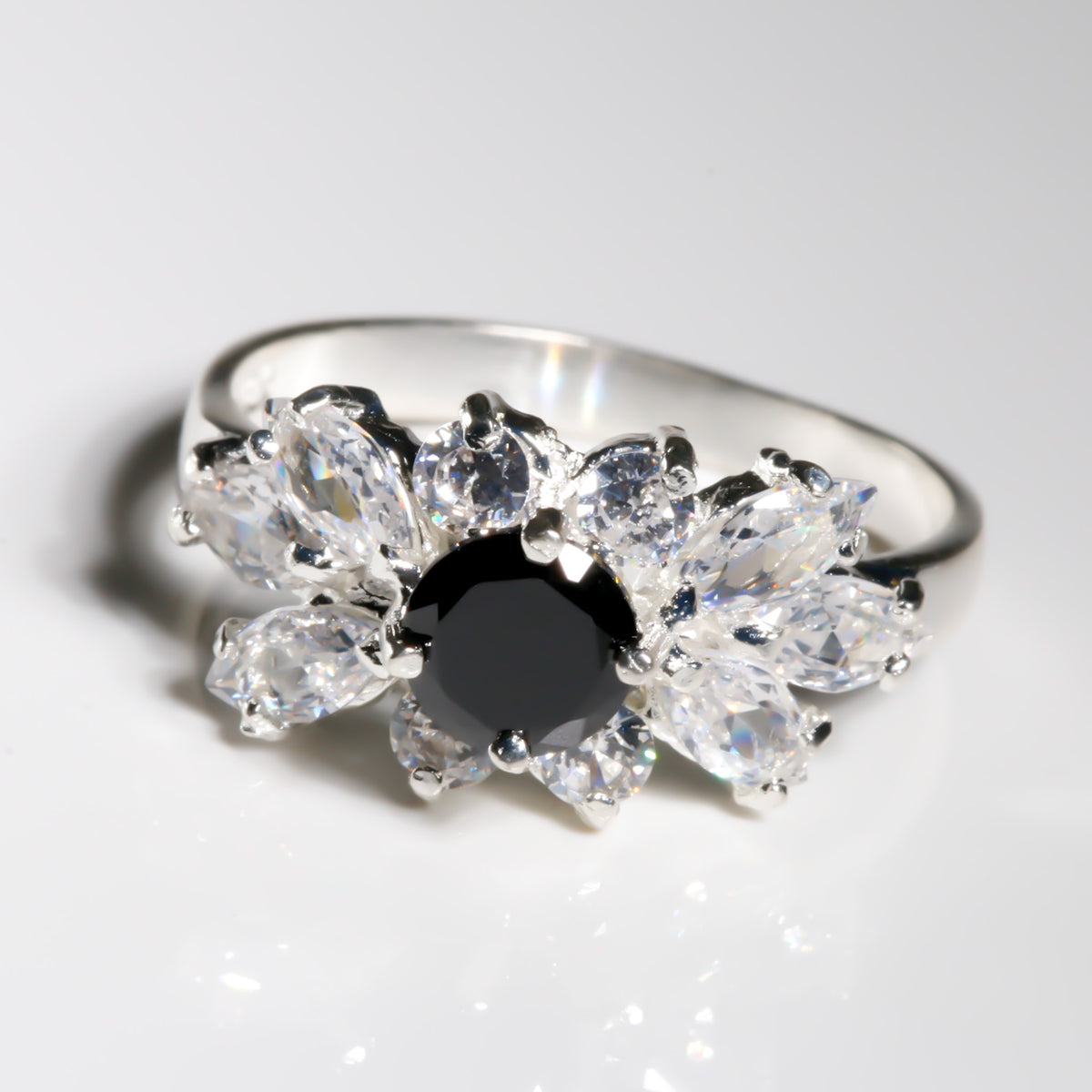 Black Obsidian cz Ring, 925 Sterling Silver