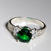 Round cut Emerald Ring cz, 925 Sterling Silver