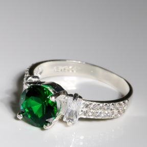 Round cut Emerald Ring cz, 925 Sterling Silver