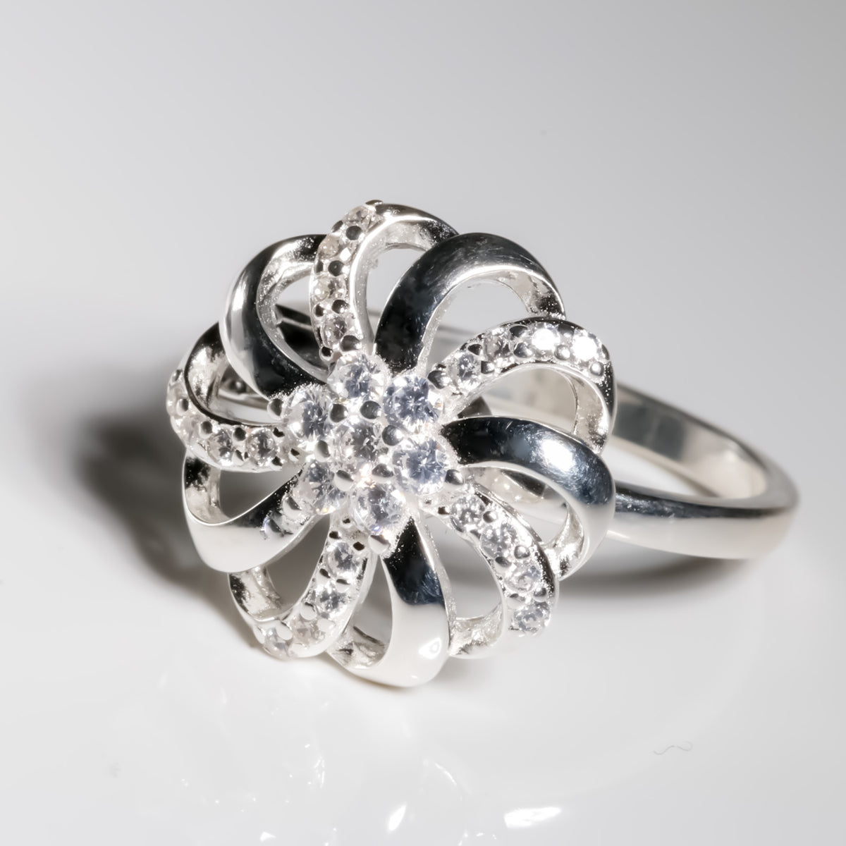 Rotating Flower Ring cz, 925 Sterling Silver