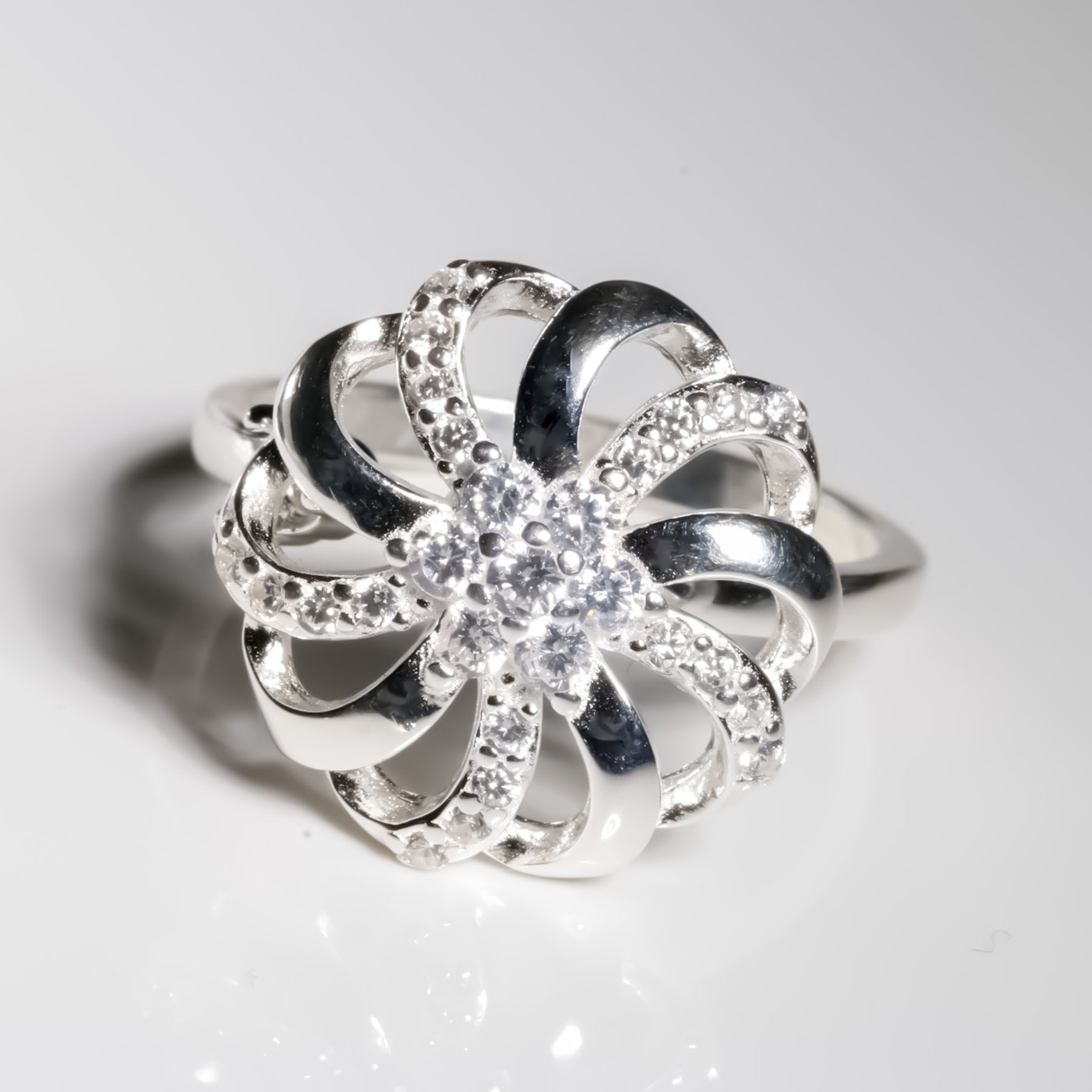 Spinning Flower cz, 925 Sterling Silver