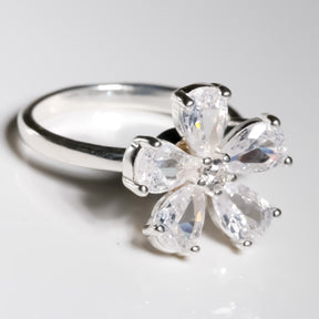 Spinning Flower Ring cz, 925 Sterling Silver