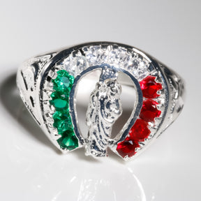 Horseshoe San Judas Ring cz, 925 Sterling Silver