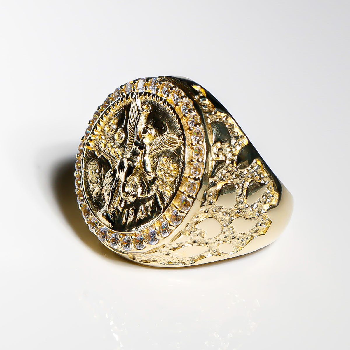 Centenario Ring cz, 14K Solid Yellow Gold