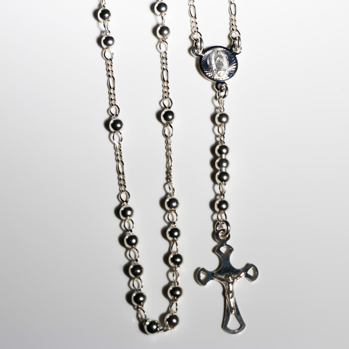 Virgin (Virgen de Guadalupe) and Crucifix Rosary, 925 Sterling Silver