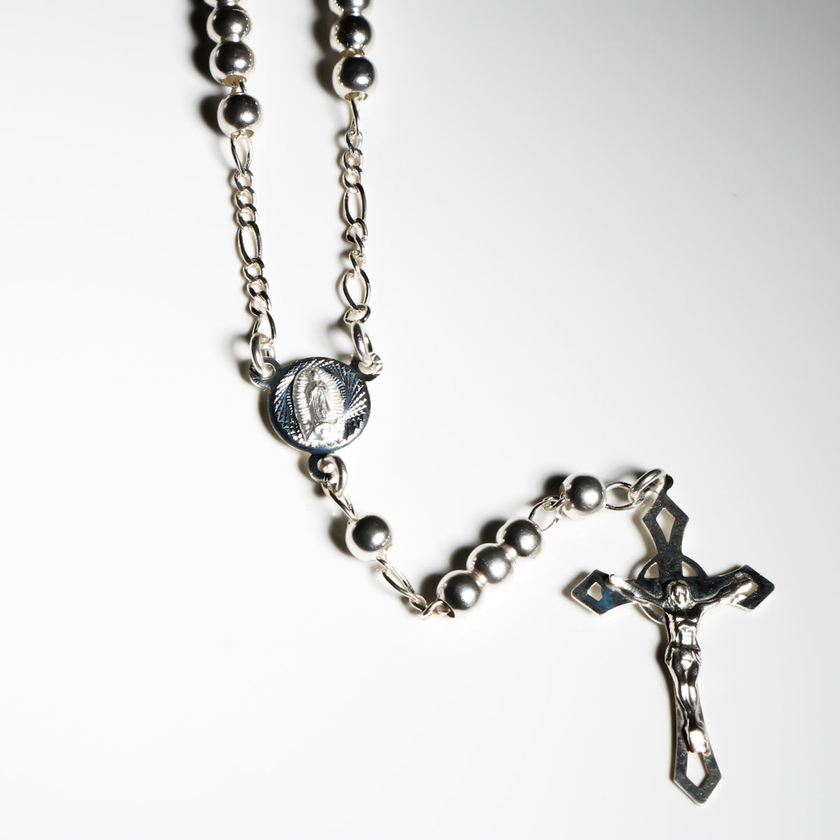 Virgin (Virgen de Guadalupe) and Crucifix Rosary, 925 Sterling Silver