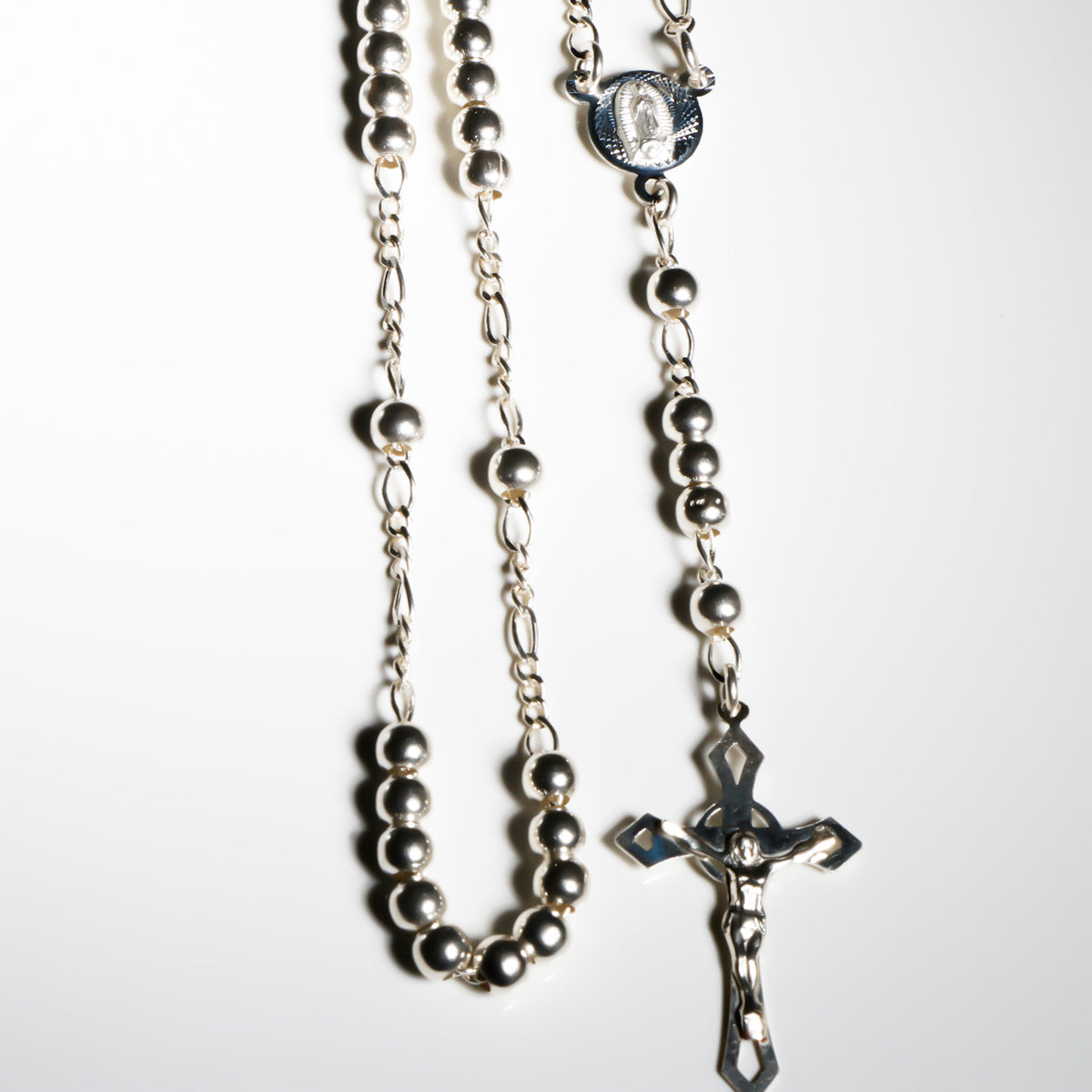 Virgen de Guadalupe and Crucifix Rosary, 925 Sterling Silver