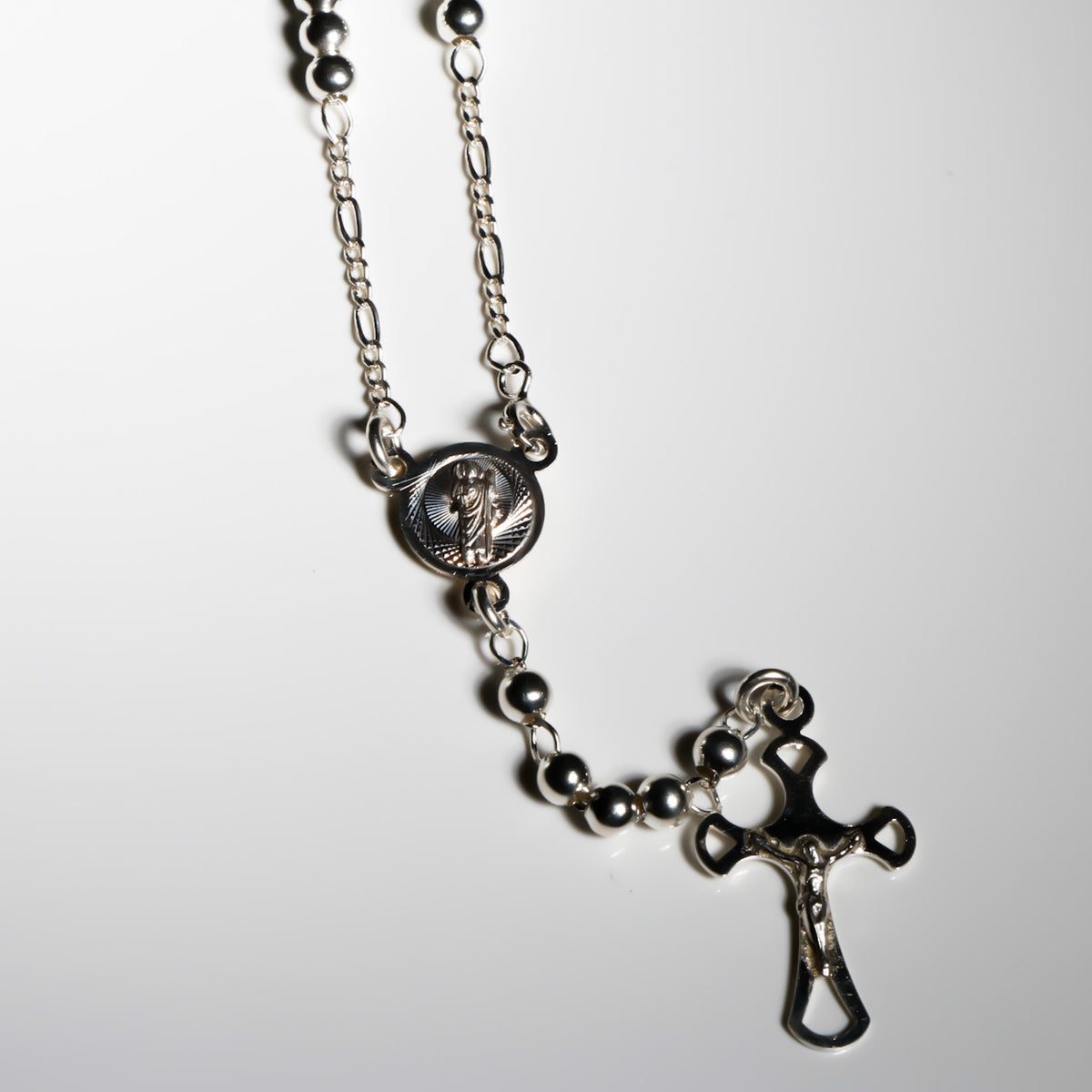 San Judas and Crucifix Rosary, 925 Sterling Silver