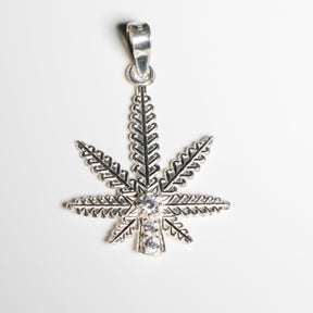 Marijuana Leaf Pendant cz, 925 Sterling Silver