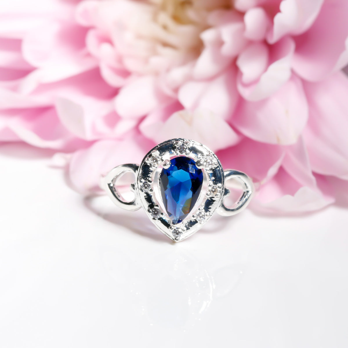 Blue Sapphire tear-drip Ring cz, 925 Sterling Silver