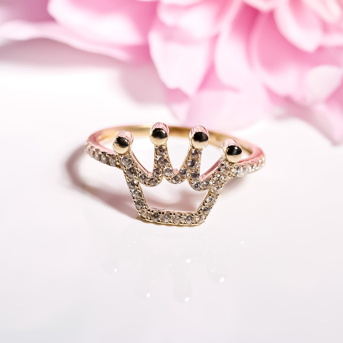 Fancy Crown Ring cz 14k Solid Yellow Gold