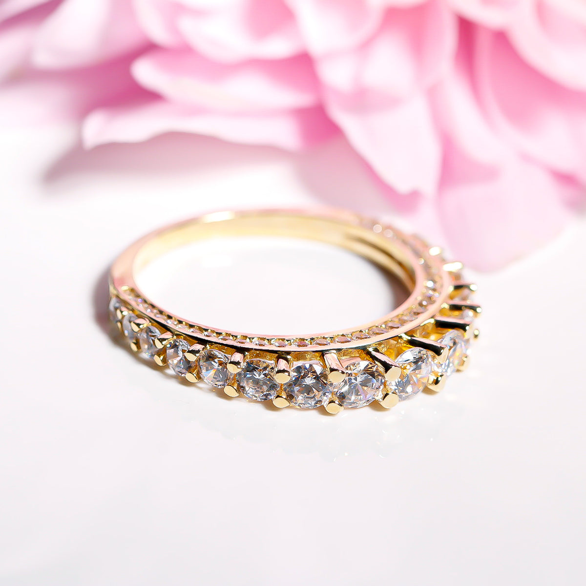 Elegant Band Ring cz, 14K Solid Yellow Gold