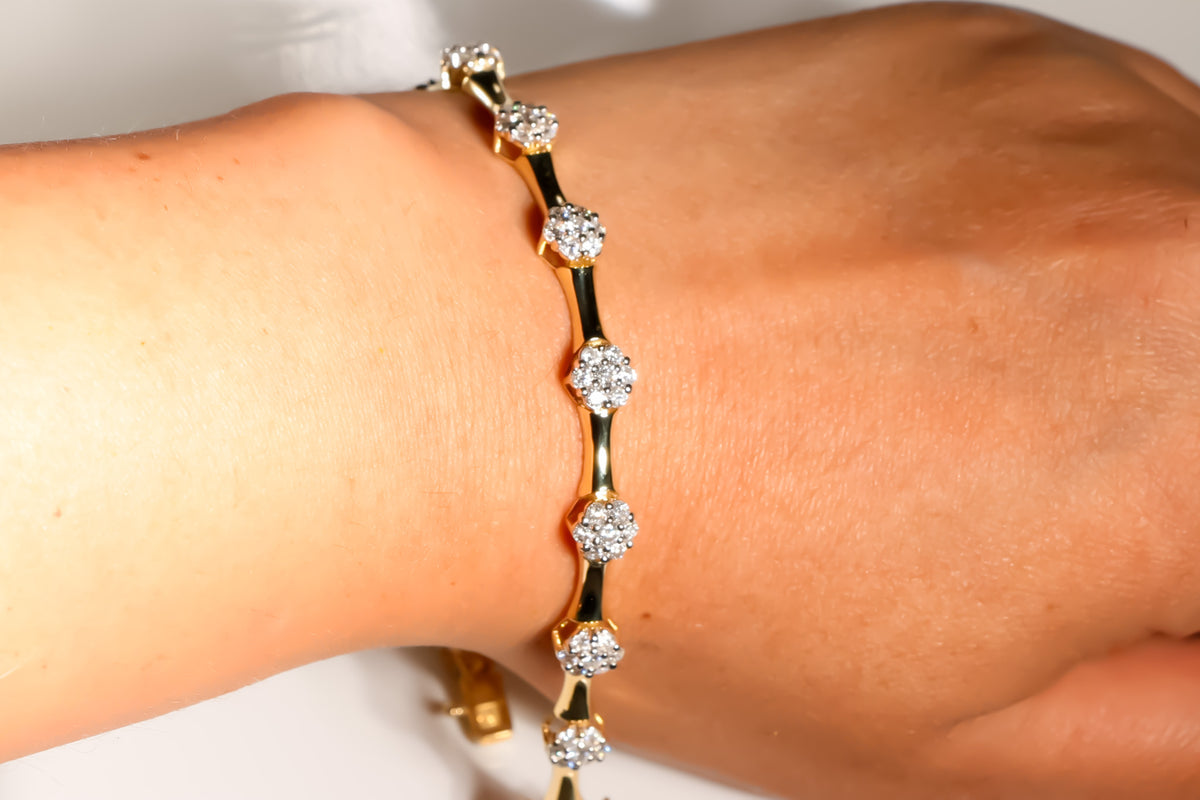 Sparkling Floral Diamond Bracelet, 14K Solid Yellow Gold