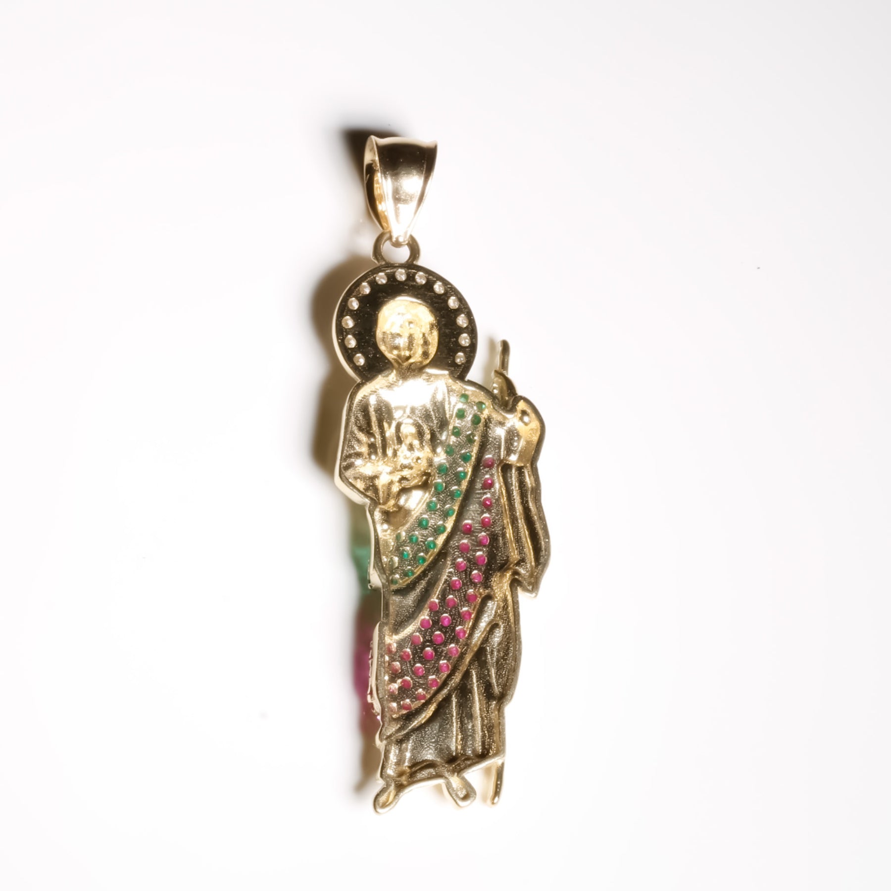 San Judas Radiance Pendant cz, 14K Solid Yellow Gold