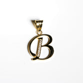 Elegant Letter B Pendant cz, 14K Solid Yellow Gold