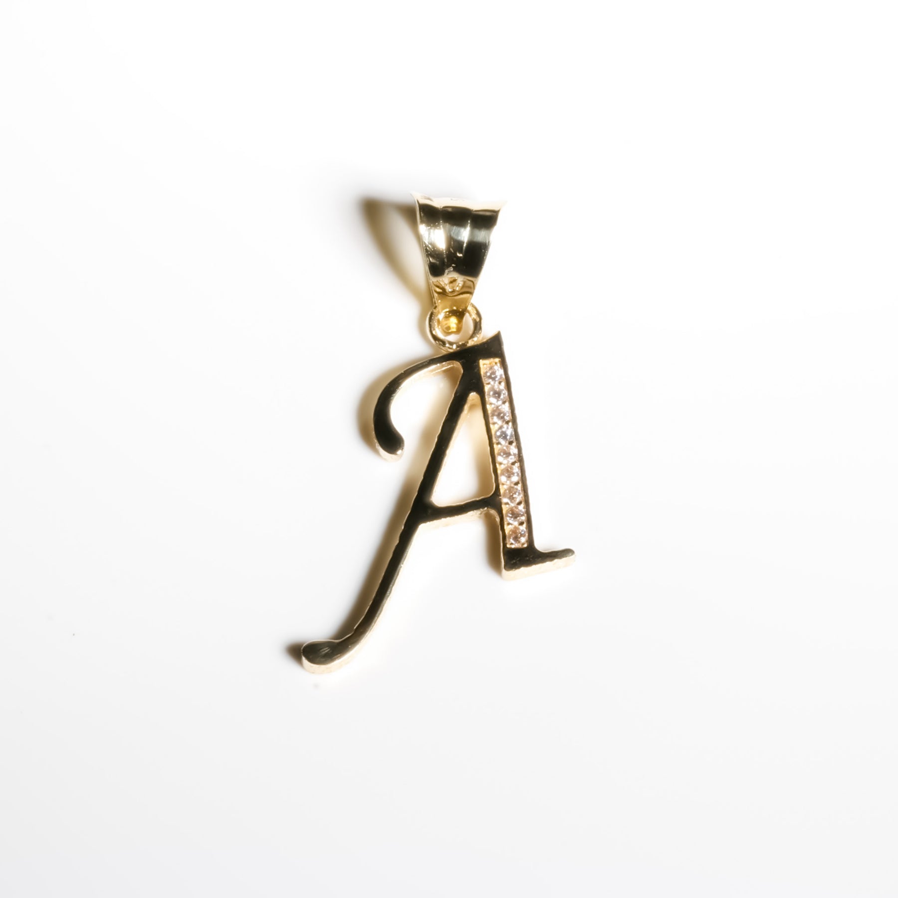 Elegant Letter A Pendant cz. 14K Solid Yellow Gold