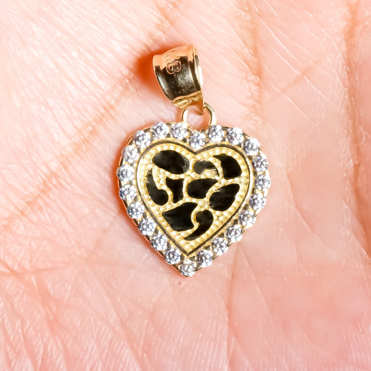 Stunning Heart Pendant cz, 14K Solid Yellow Gold