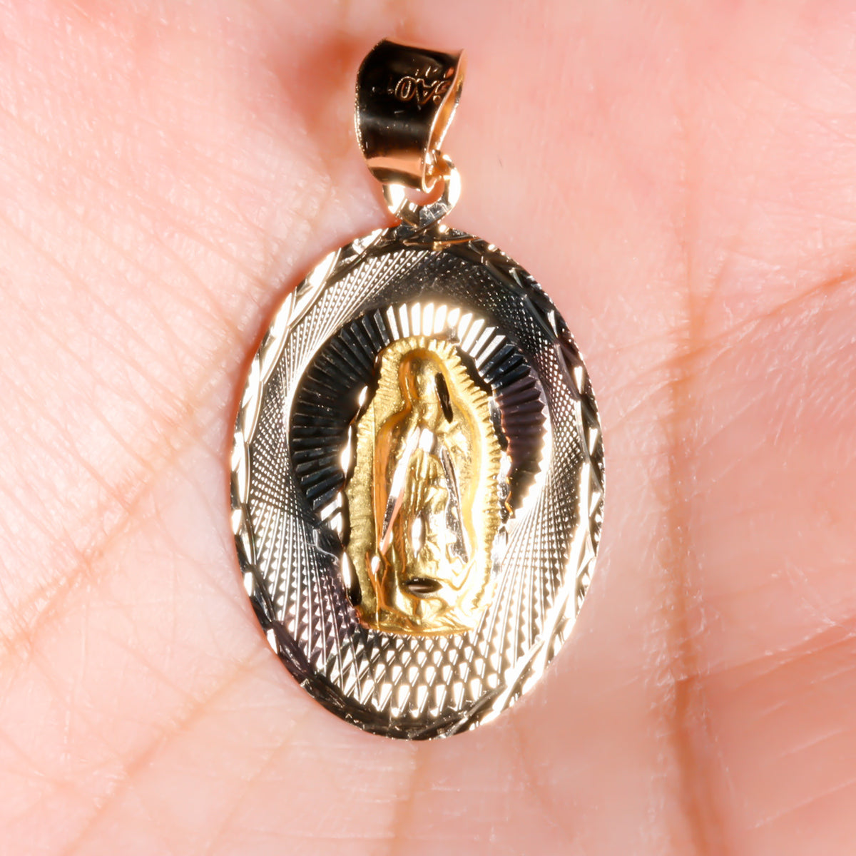 Tri-color Virgin Pendant, 14K Solid Gold