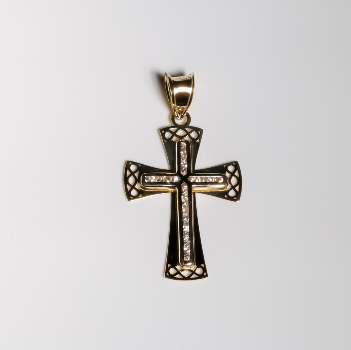 Stylish Cross cz Pendant, 14K Solid Yellow Gold