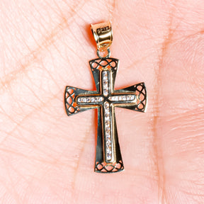 Stylish Cross cz Pendant, 14K Solid Yellow Gold