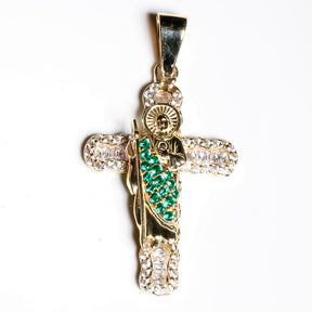 San Judas Cross cz Pendant, 14K Solid Yellow Gold