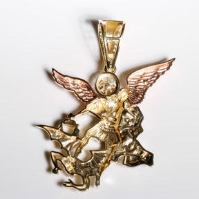 San Miguel Arcangel Pendant cz, 14K Solid Tri-color Gold