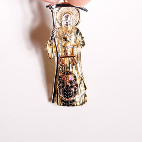 Owl Santa Muerte 3D Pendant, 14K Solid Yellow Gold