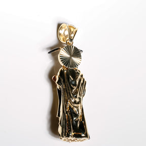 Owl Santa Muerte 3D Pendant, 14K Solid Yellow Gold