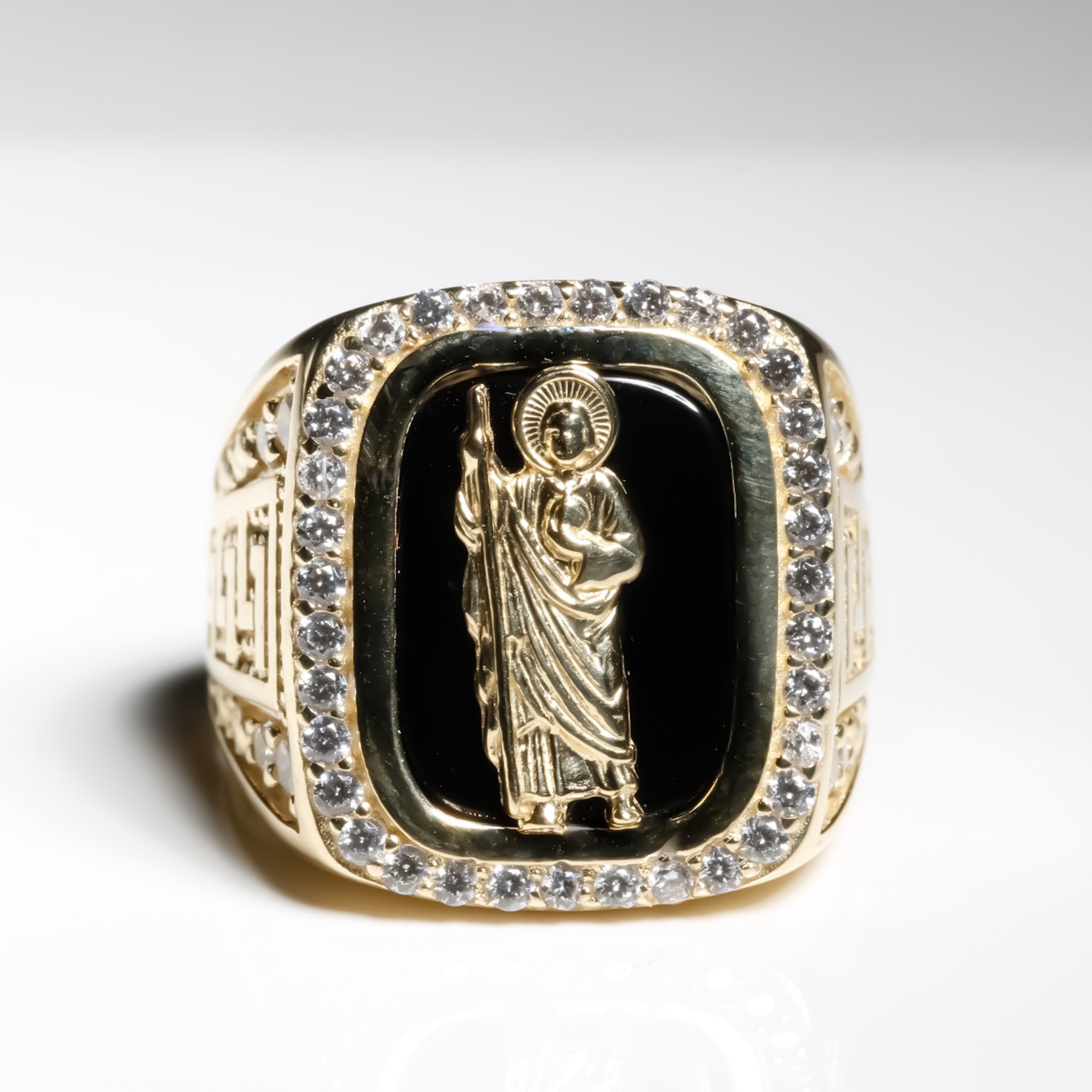 Luxurious Onyx San Judas cz, 14K Solid Yellow Gold