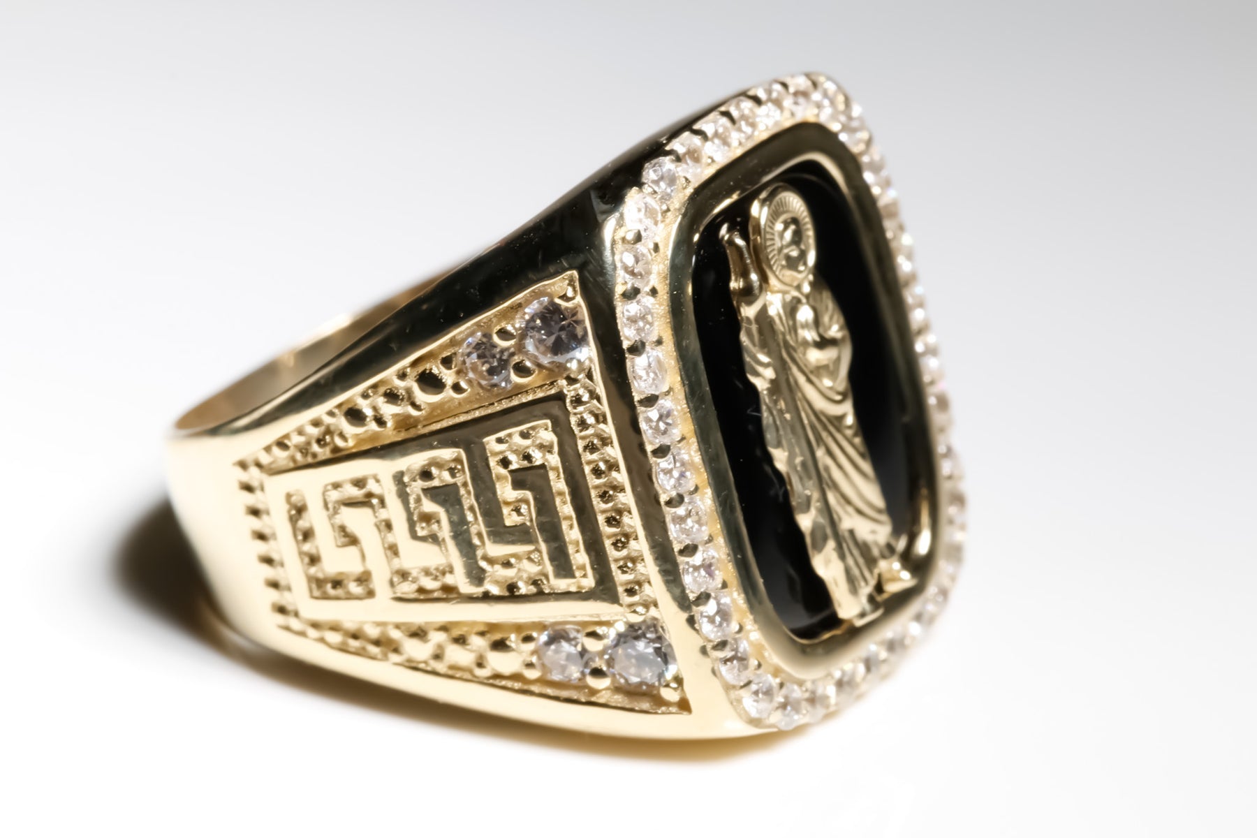 Luxurious Onyx San Judas cz, 14K Solid Yellow Gold