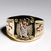 San Judas Cross Ring cz, 14K Solid Two-Tone Gold