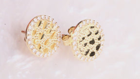 Nugget Studs cz, 14k Solid Yellow Gold