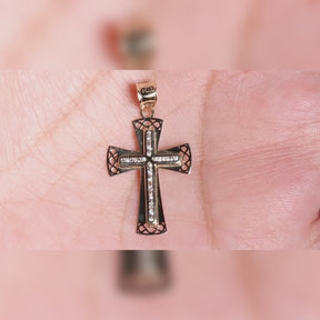 Stylish Cross cz Pendant, 14K Solid Yellow Gold