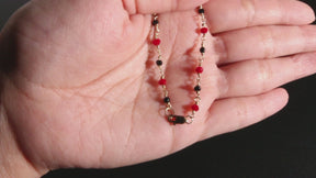 Red and Black Stone Chain, 14K Solid Yellow Gold