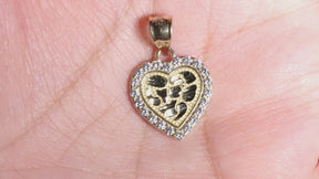 Stunning Heart Pendant cz, 14K Solid Yellow Gold