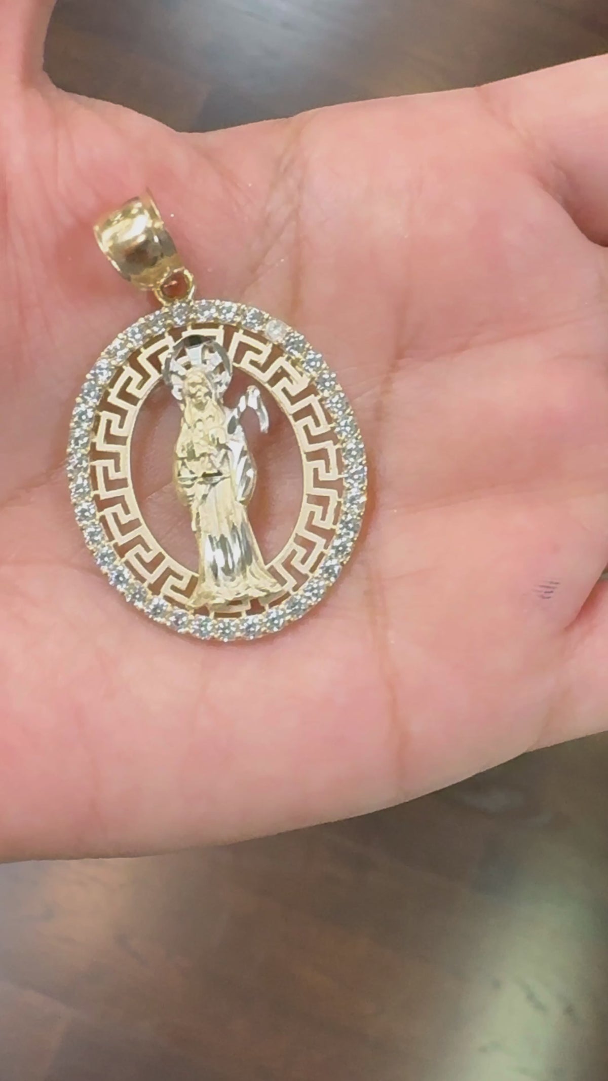 Elegant Santa Muerte Pendant cz, 14k Solid Gold