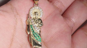 Divine San Judas Pendant cz, 14k Solíd Gold