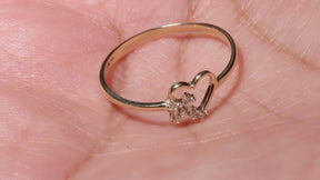 Heart and Cross Ring with Cubic Zirconia Stones – 14K Solid Yellow Gold