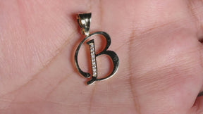 Elegant Letter B Pendant cz, 14K Solid Yellow Gold