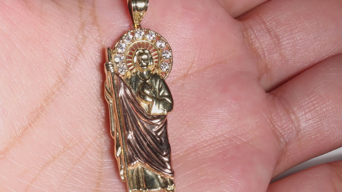 San Judas Elegance Pendant, 14K Solid Two-tone Gold