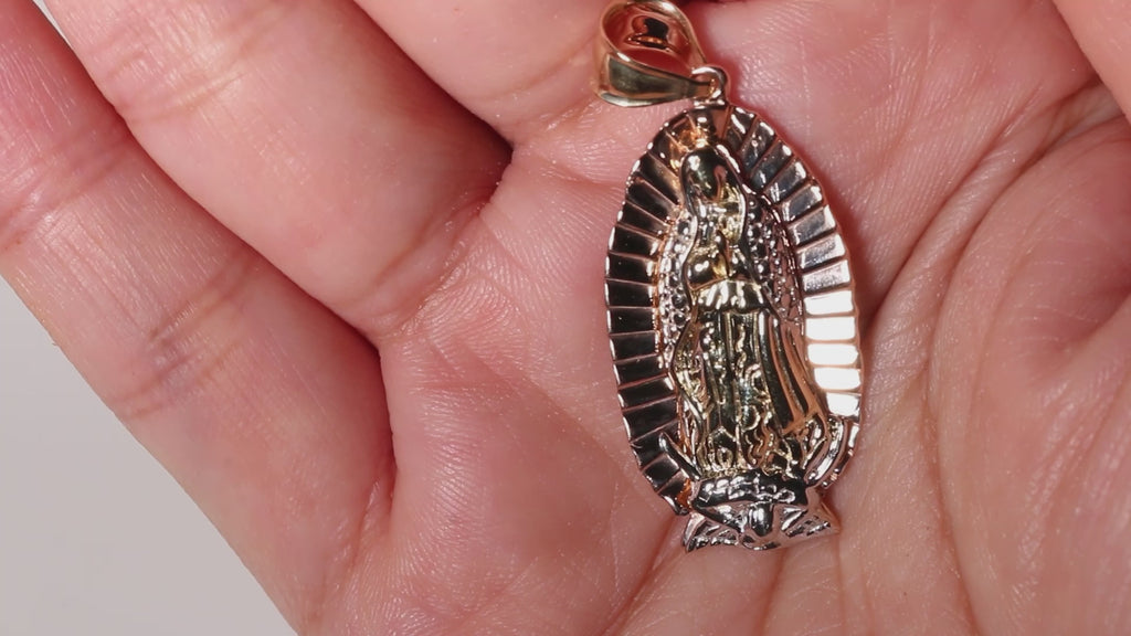 3D Virgin Statue Pendant, 14K Solid Gold