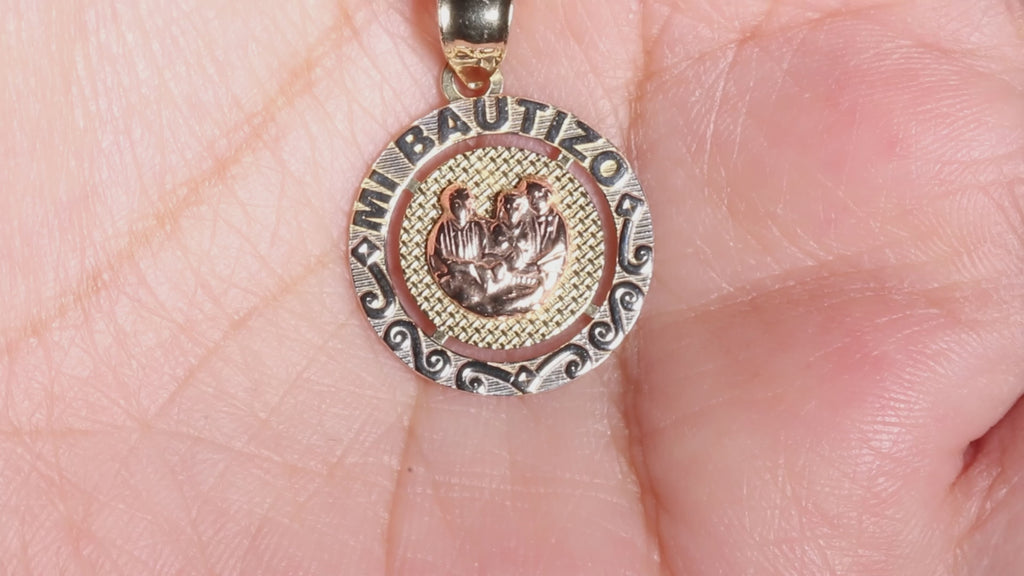 Mi Bautizo Vintage-Inspired Pendant, 14K Solid Tri-color Gold