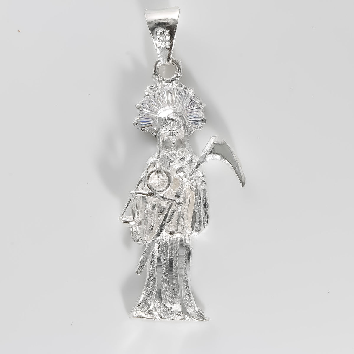 Santa Muerte Pendant cz, 925 Sterling Silver