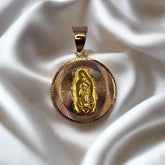 Round Virgin Pendant, 14K Solid Tri-color Gold